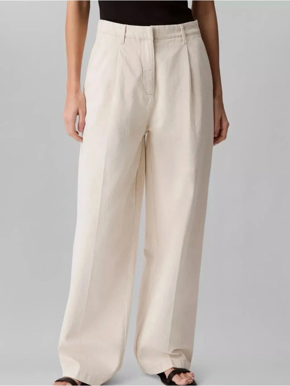 Calvin Klein Linen Blend Preppy Pleated Cream Pants Women's Size 10 - Picture 1 of 6